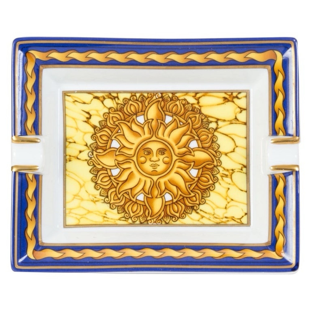 Hermes Soleil Blue Porcelain Tray / Vintage Ashtray with Sun Design
